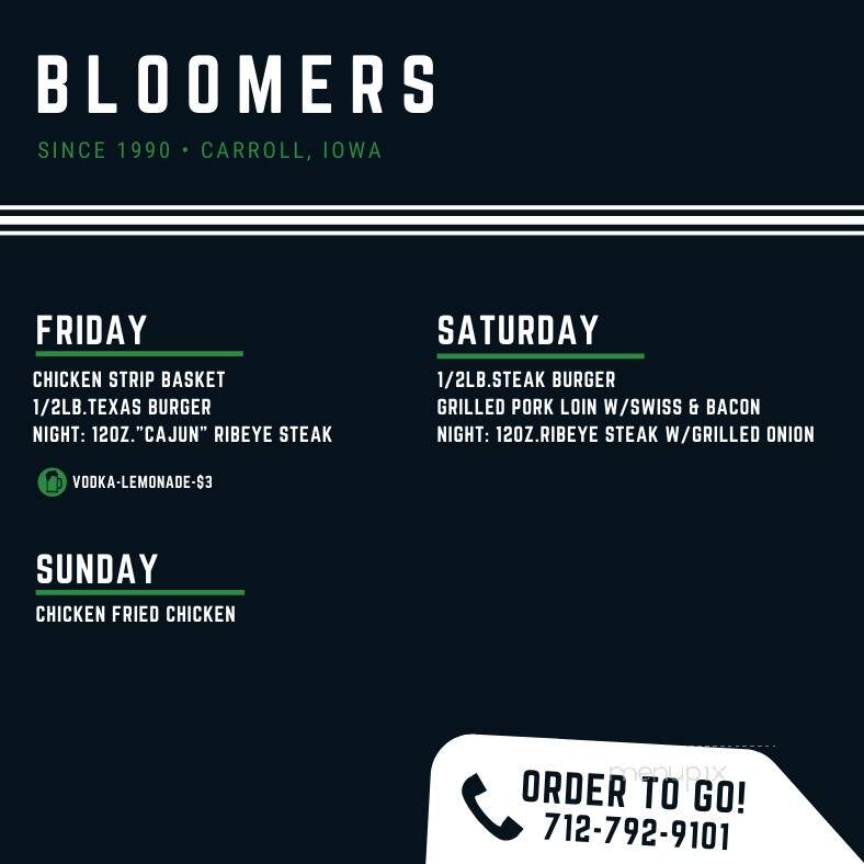 Bloomers Bar & Grill - Carroll, IA menu_pic