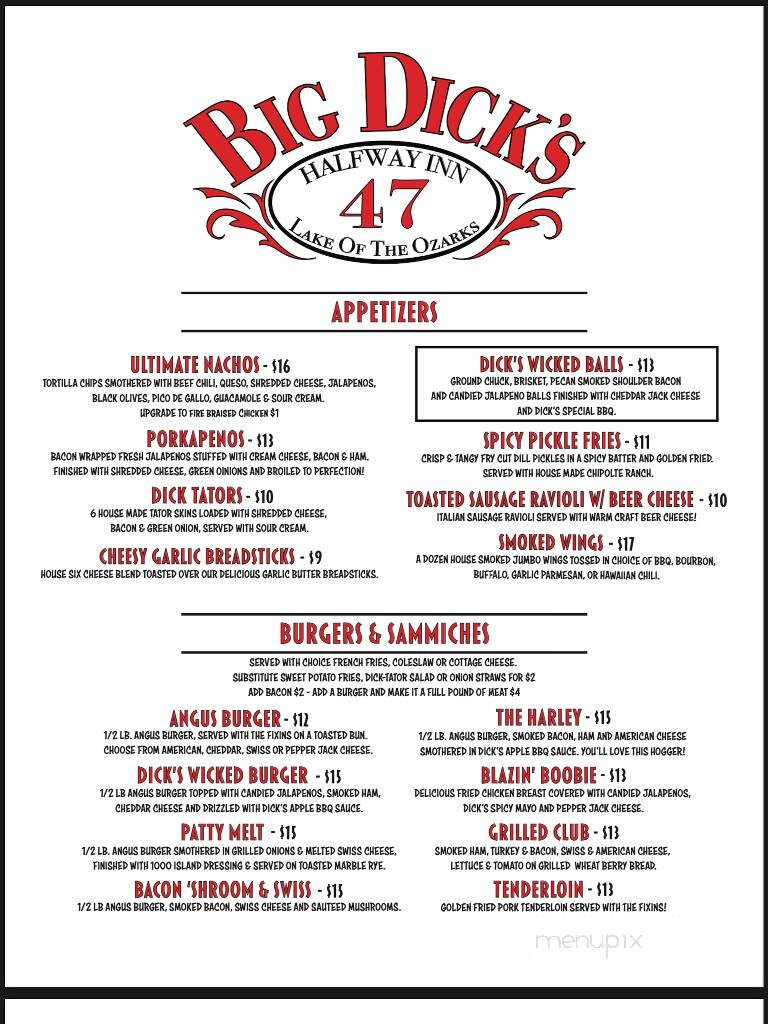 Big Dick's Halfway Inn - Gravois Mills, MO menu_pic