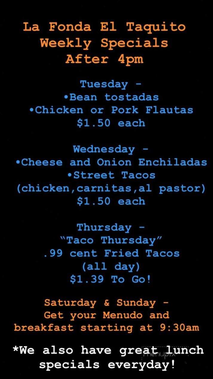 La Fonda El Taquito - Kansas City, MO menu_pic