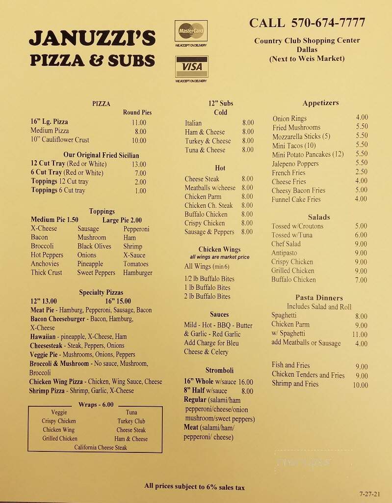 Januzzi's Pizza - Dallas, PA menu_pic