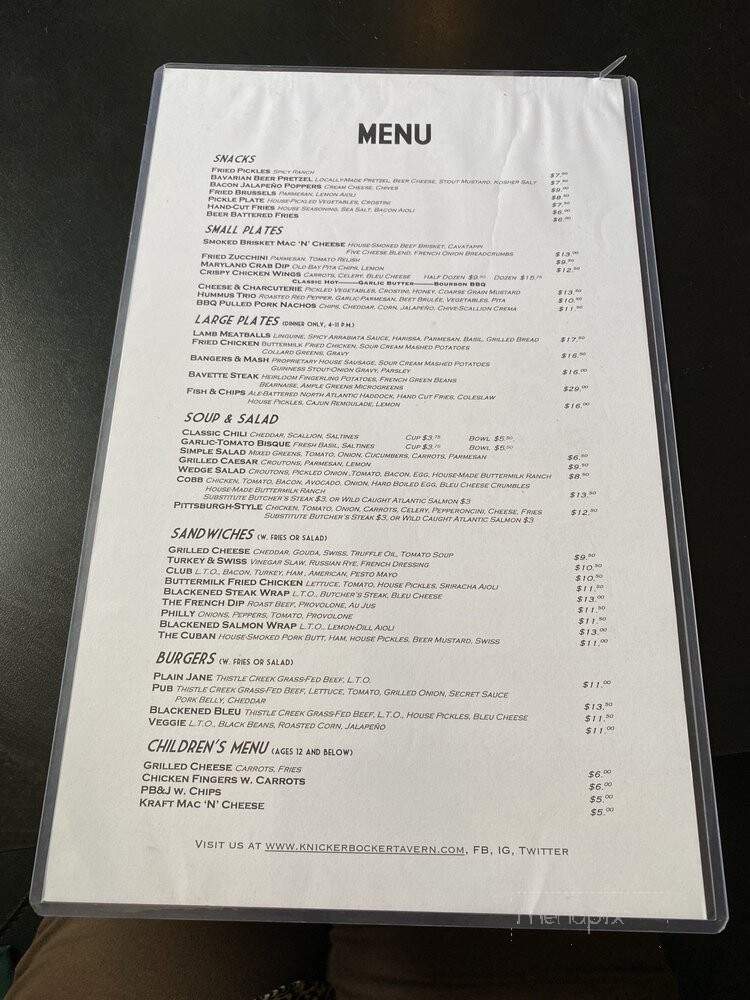 Knickerbocker Tavern - Altoona, PA menu_pic