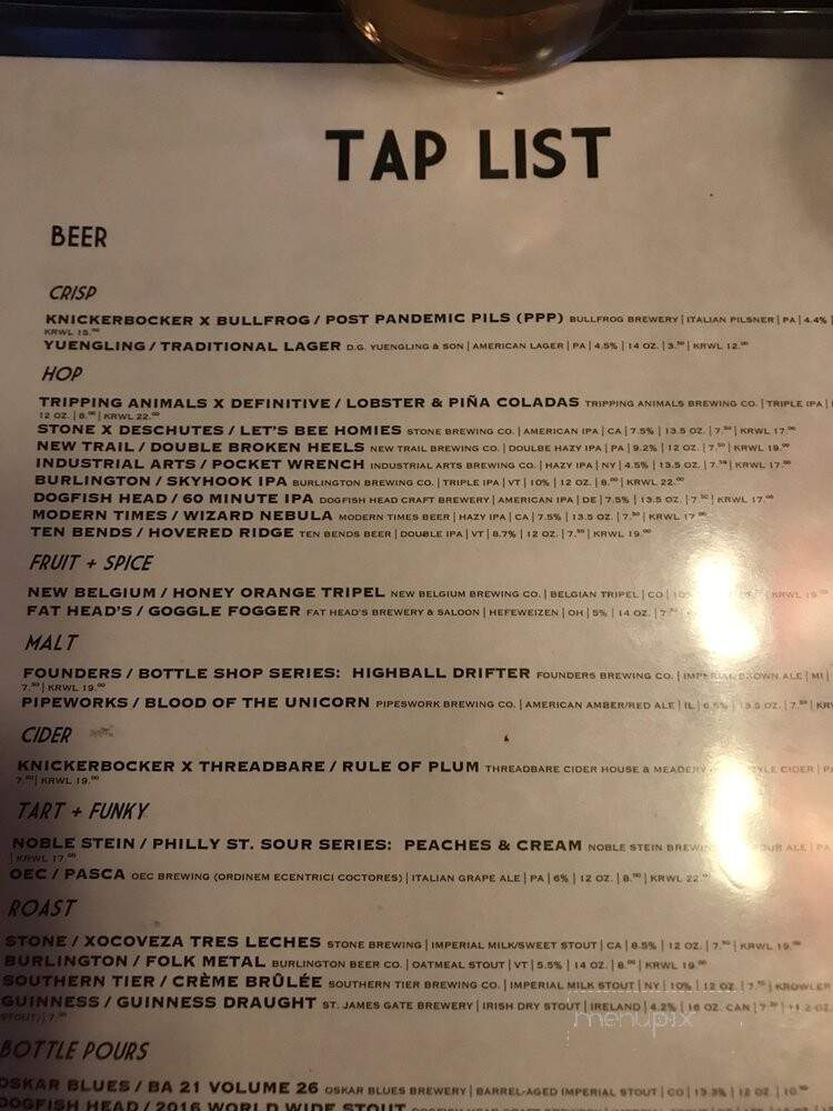 Knickerbocker Tavern - Altoona, PA menu_pic