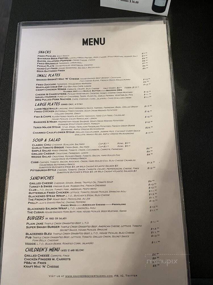 Knickerbocker Tavern - Altoona, PA menu_pic
