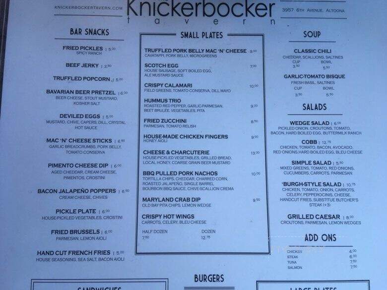 Knickerbocker Tavern - Altoona, PA menu_pic