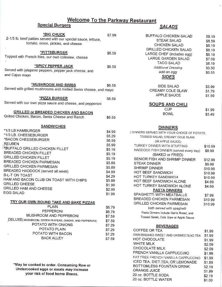 Parkway Drive-In - Portage, PA menu_pic