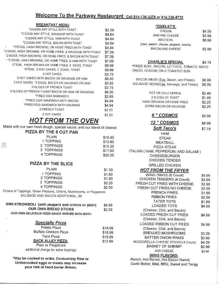 Parkway Drive-In - Portage, PA menu_pic