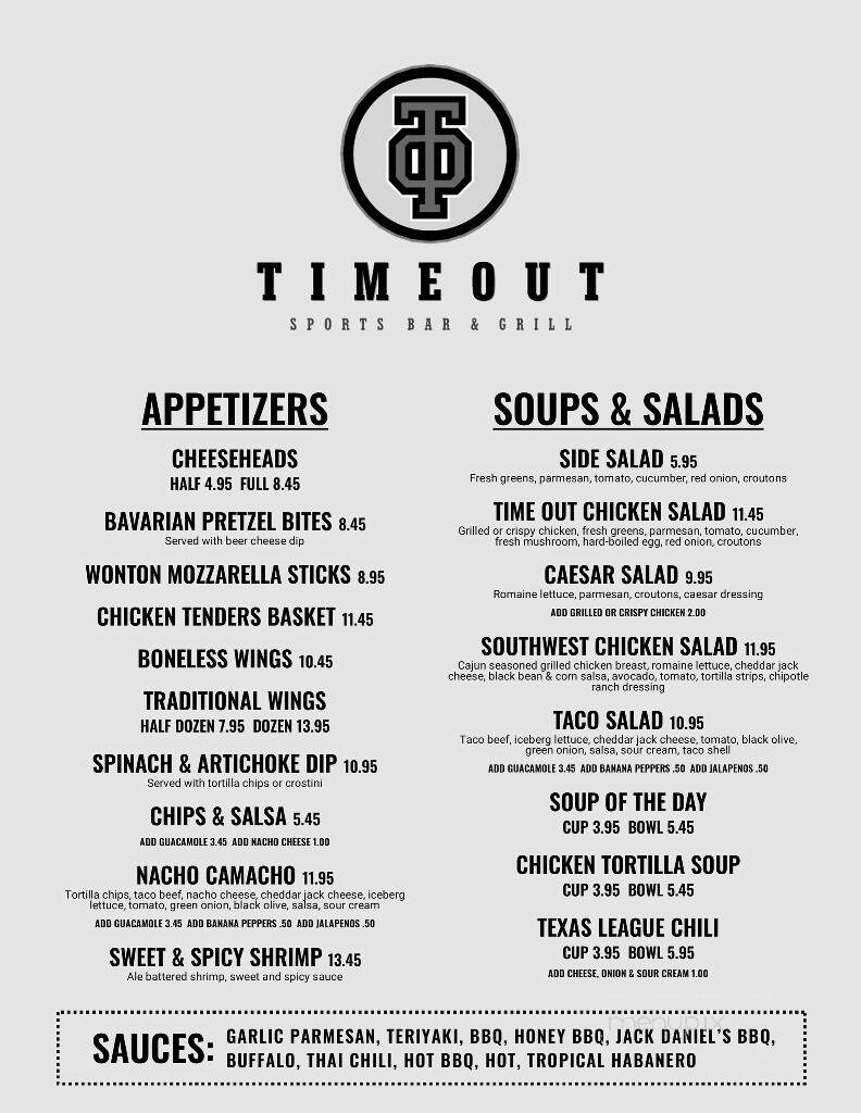 Timeout Sports Bar & Grill - Manitowoc, WI menu_pic