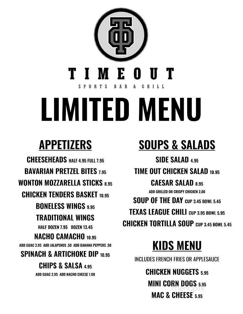 Timeout Sports Bar & Grill - Manitowoc, WI menu_pic