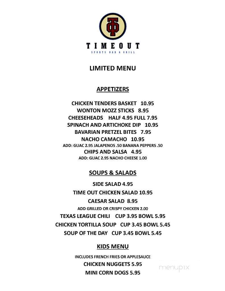 Timeout Sports Bar & Grill - Manitowoc, WI menu_pic