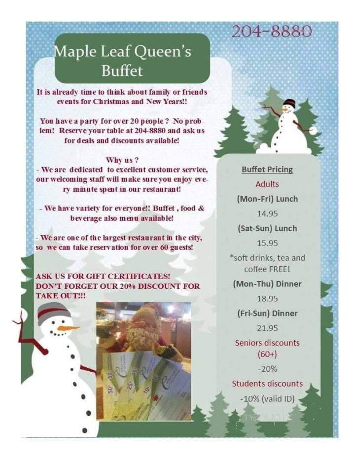 Maple Leaf Queens Buffet - Moncton, NB menu_pic