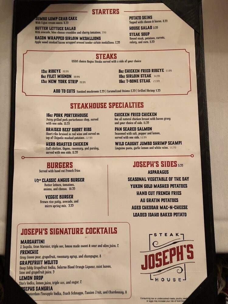 Joseph's Steak House - Elgin, TX menu_pic