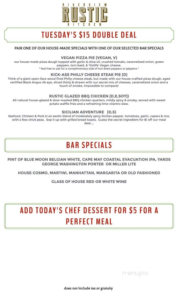 Riverview Restaurant & Bar - Burlington, NJ menu_pic