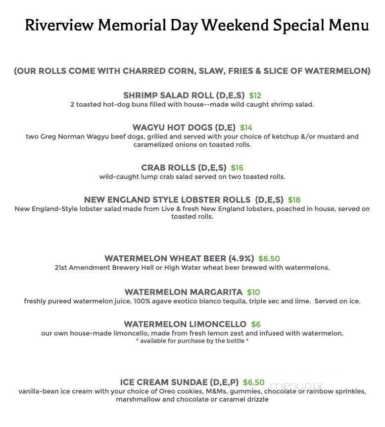 Riverview Restaurant & Bar - Burlington, NJ menu_pic