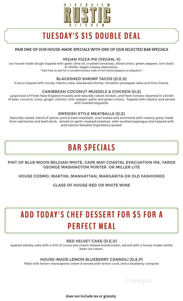 Riverview Restaurant & Bar - Burlington, NJ menu_pic