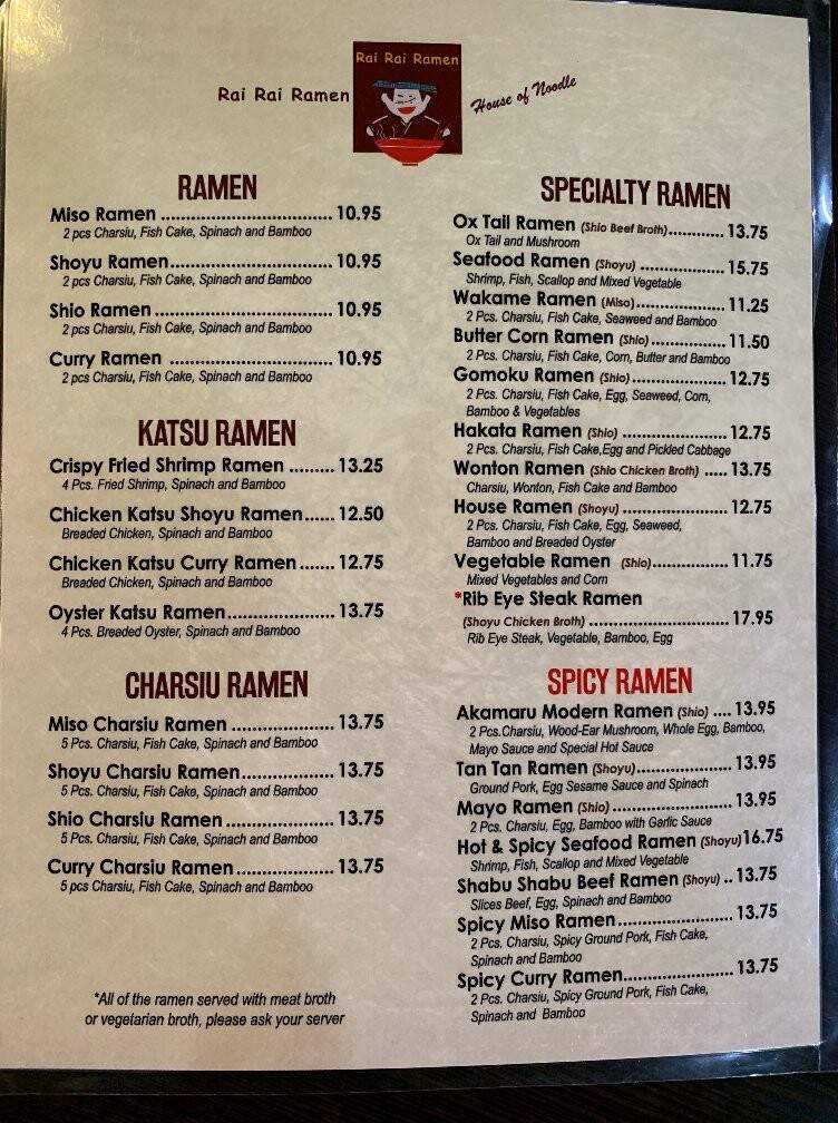 Rai Rai Ramen - Mount Laurel Township, NJ menu_pic