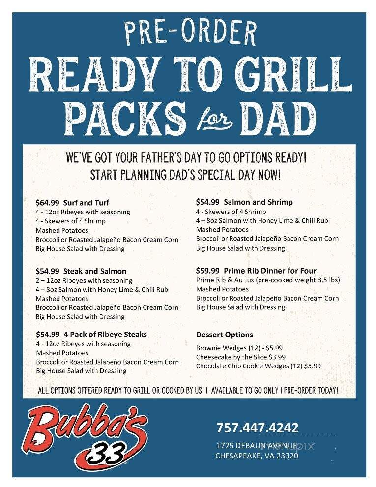 Bubbas 33 - Chesapeake, VA menu_pic