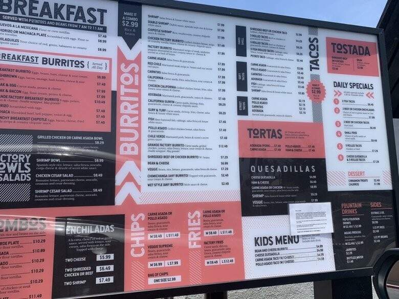 Burrito Factory - El Centro, CA menu_pic