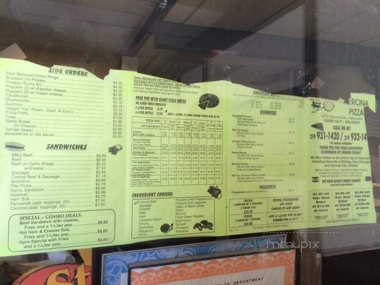 Verona Pizza - Hammond, IN menu_pic
