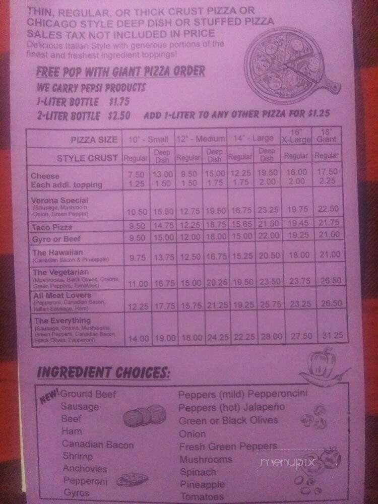 Verona Pizza - Hammond, IN menu_pic