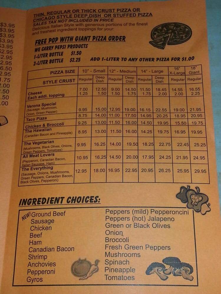 Verona Pizza - Hammond, IN menu_pic