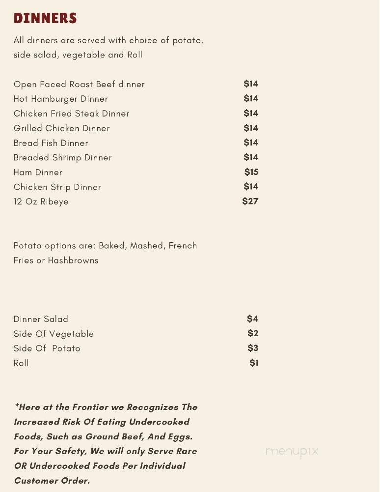 Frontier Restaurant & Bar - Crawford, NE menu_pic