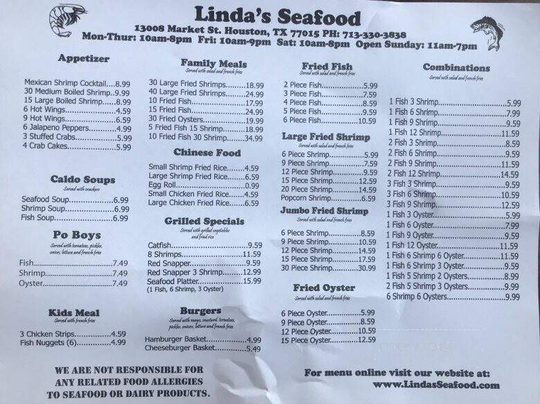 Linda's Seafood - Houston, TX menu_pic