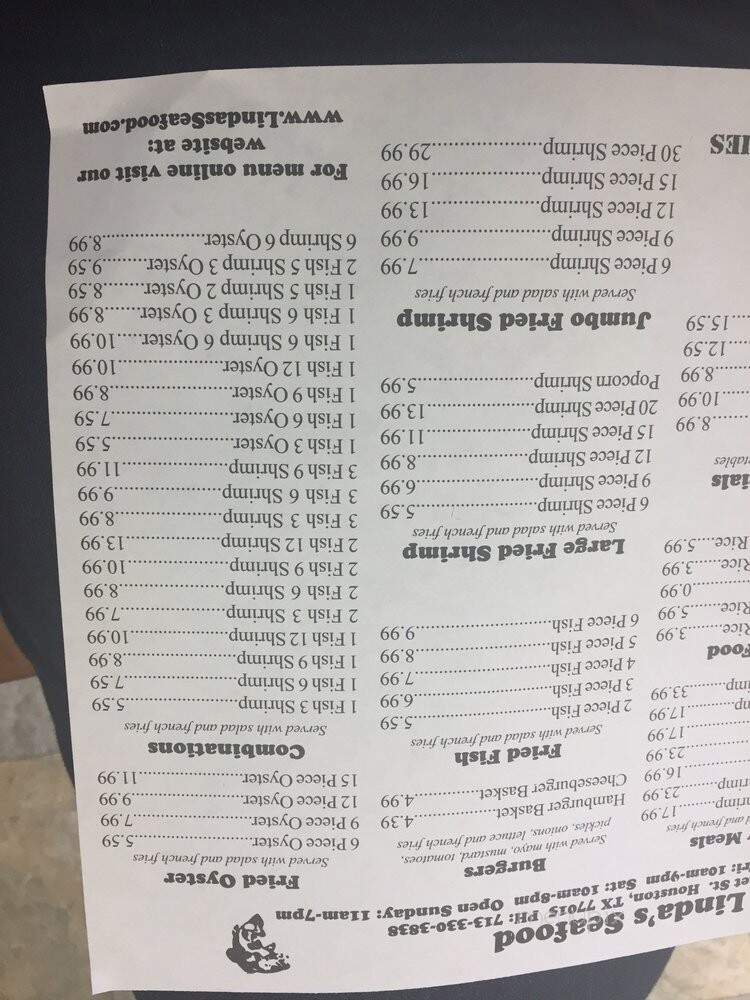 Linda's Seafood - Houston, TX menu_pic