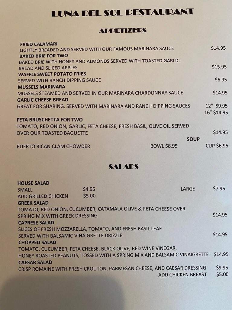 Luna Del Sol - Lake Lure, NC menu_pic