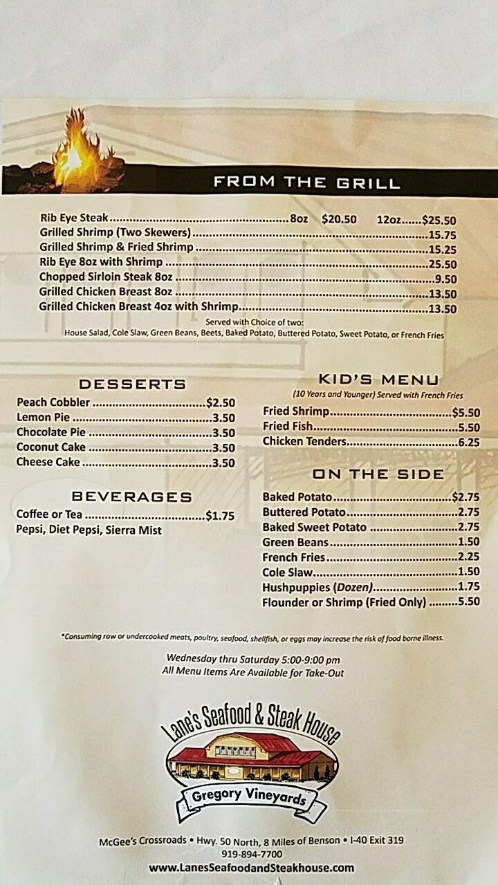 Gregory Vineyards - Angier, NC menu_pic