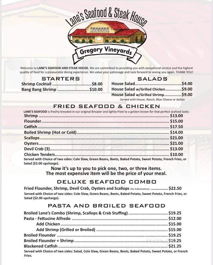 Gregory Vineyards - Angier, NC menu_pic