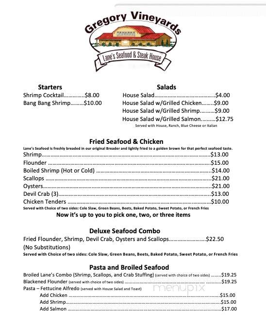 Gregory Vineyards - Angier, NC menu_pic
