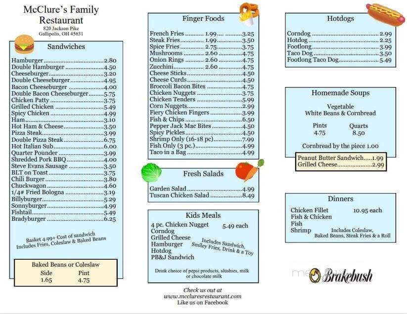 McClure's Restaurant - Middleport, OH menu_pic