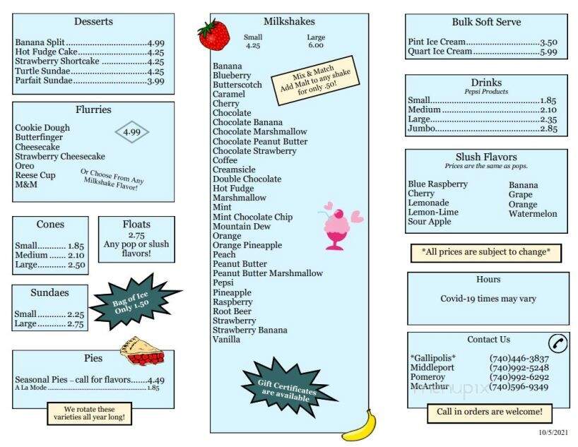 McClure's Restaurant - Middleport, OH menu_pic