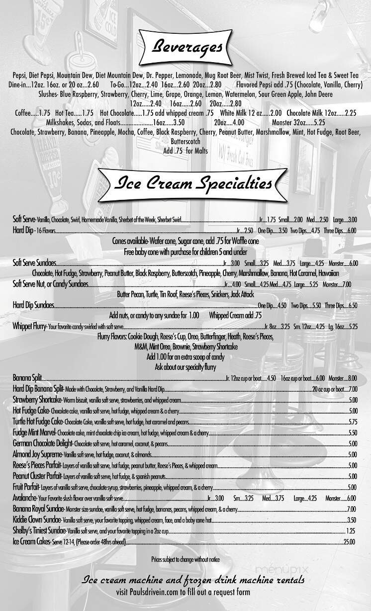 Paul's Drive In - Shelby, OH menu_pic