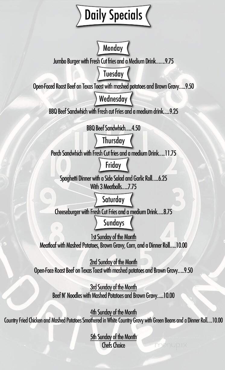 Paul's Drive In - Shelby, OH menu_pic