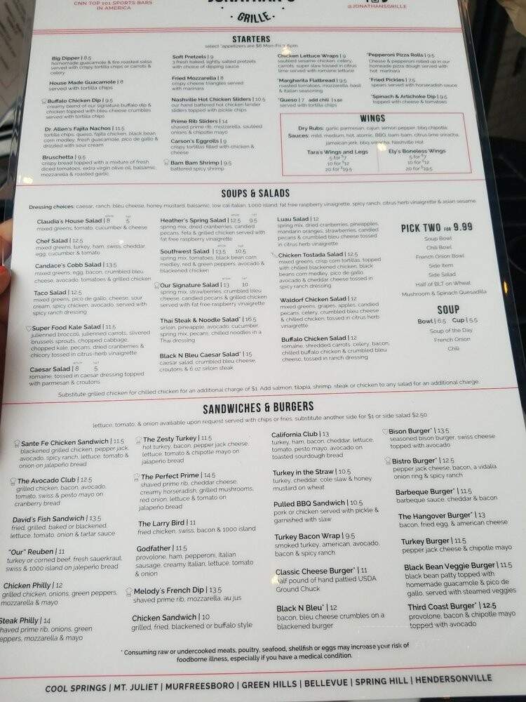 Jonathan's Grille - Mount Juliet, TN menu_pic
