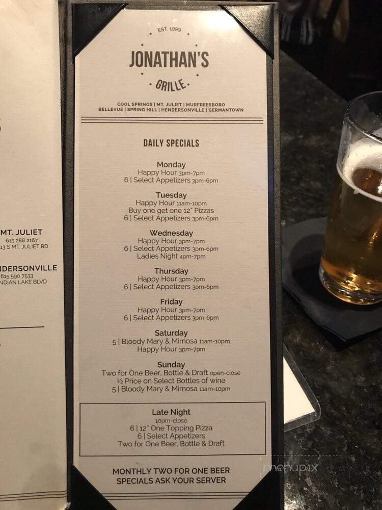 Jonathan's Grille - Mount Juliet, TN menu_pic