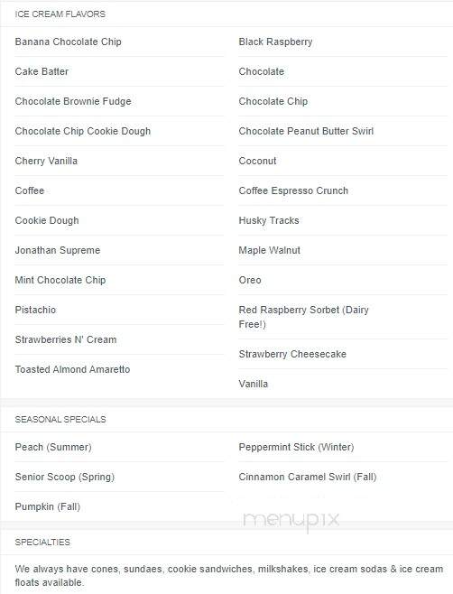 Uconn Dairy Bar - Storrs, CT menu_pic