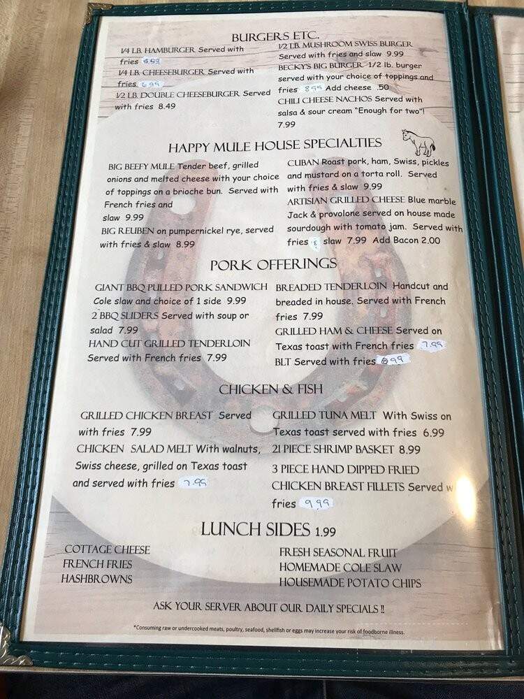 Becky's Happy Mule Cafe - Anderson, IN menu_pic