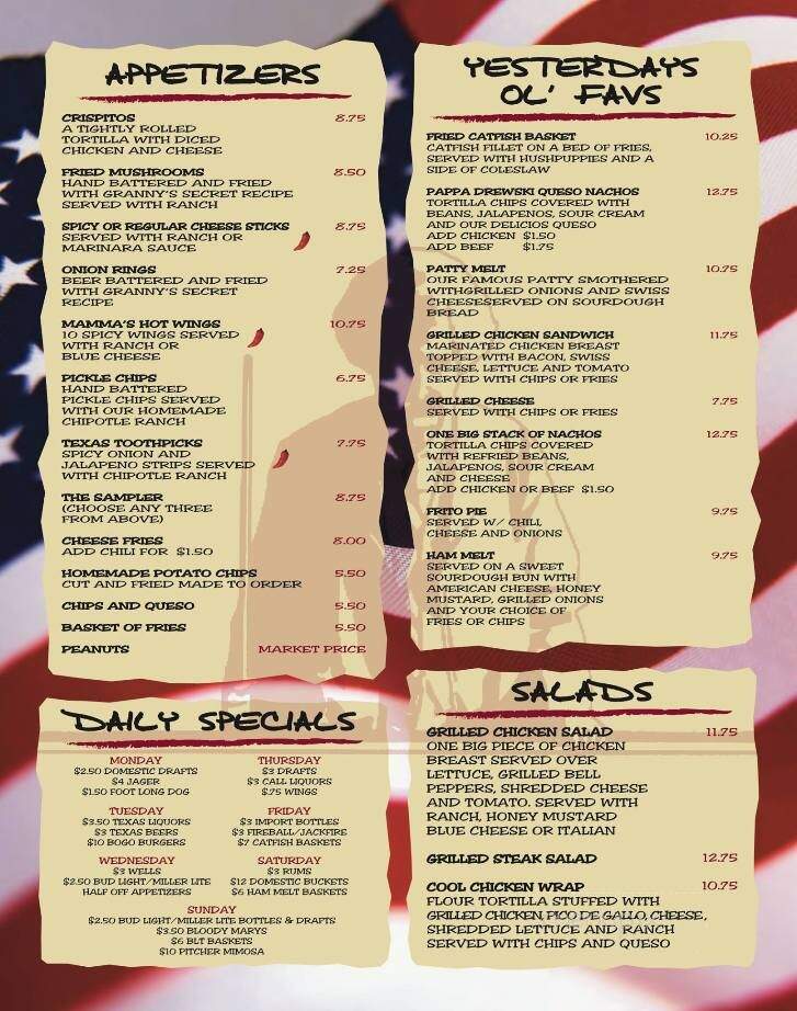 Yesterdays Bar & Grill - Bryan, TX menu_pic