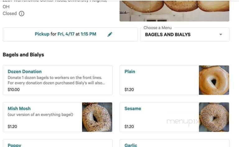 Bialy's Bagels - Cleveland, OH menu_pic