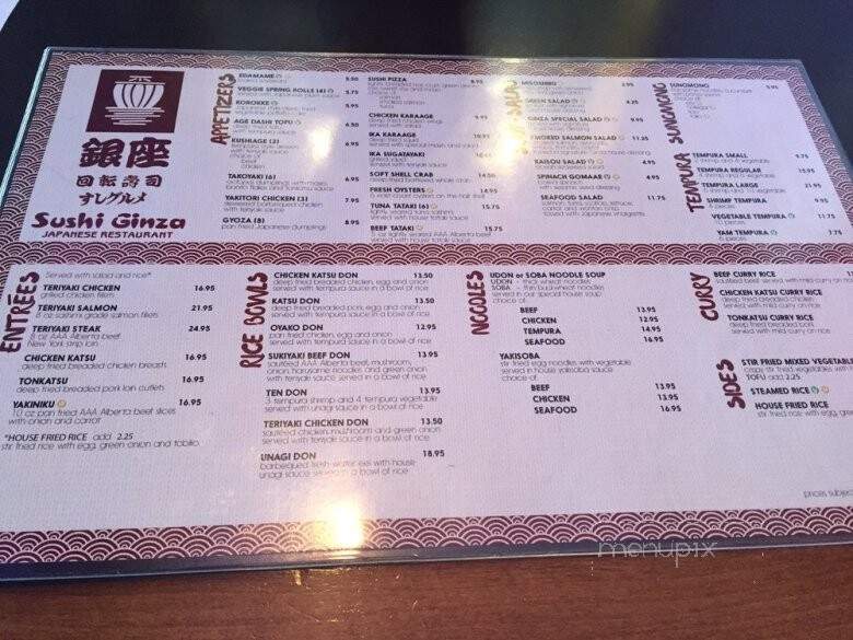 Sushi Ginza - Calgary, AB menu_pic