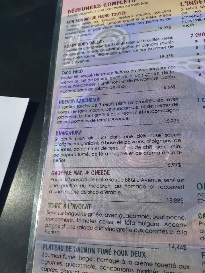 Restaurant L'Avenue - Montreal, QC menu_pic