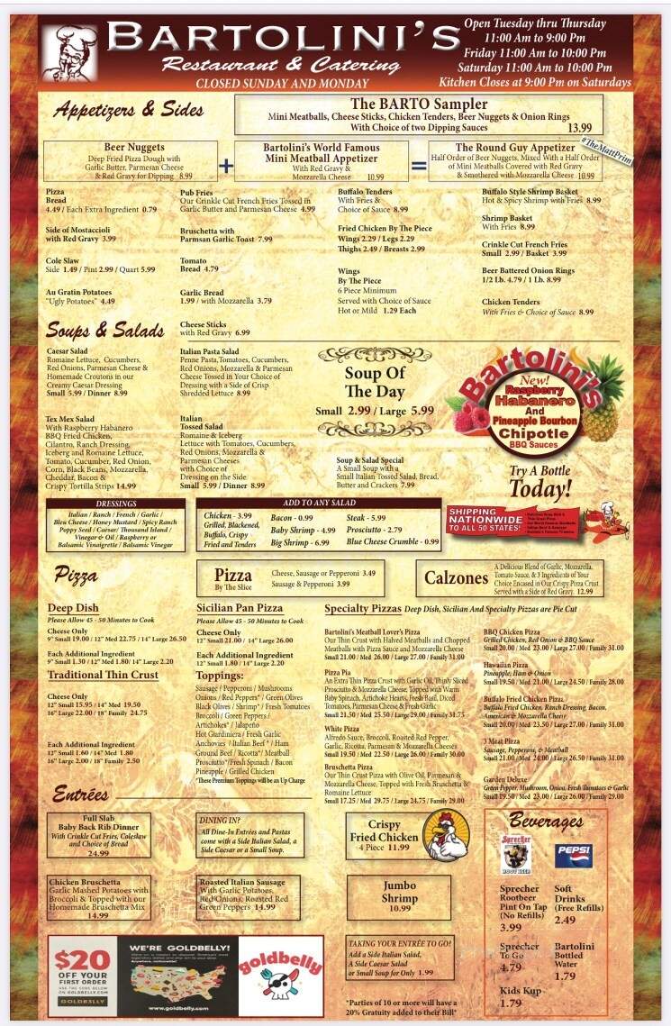 Bartolini's Restaurant - Midlothian, IL menu_pic