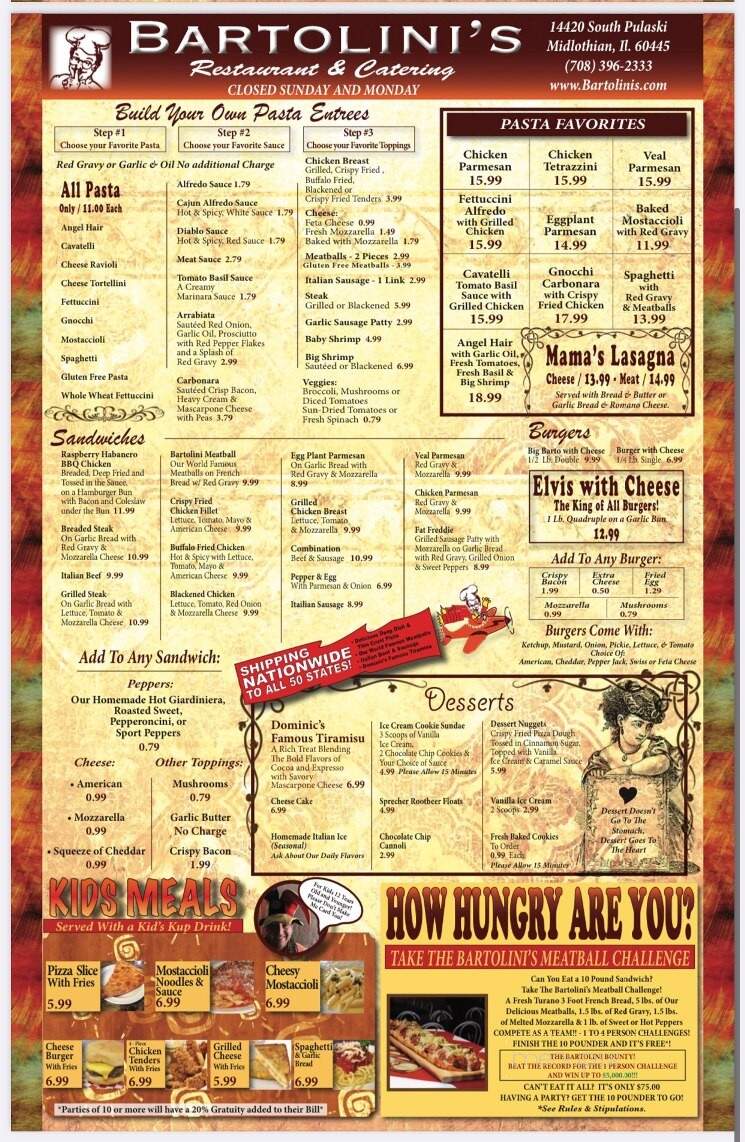 Bartolini's Restaurant - Midlothian, IL menu_pic