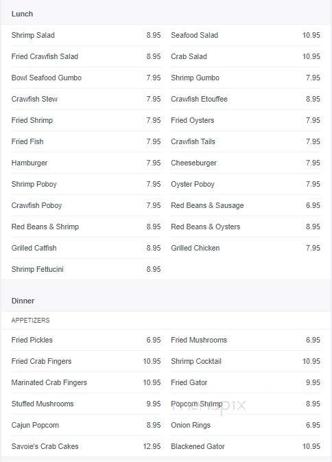 Savoie's - Shreveport, LA menu_pic