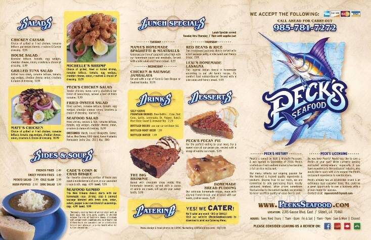 Peck's Seafood & Poboys - Slidell, LA menu_pic