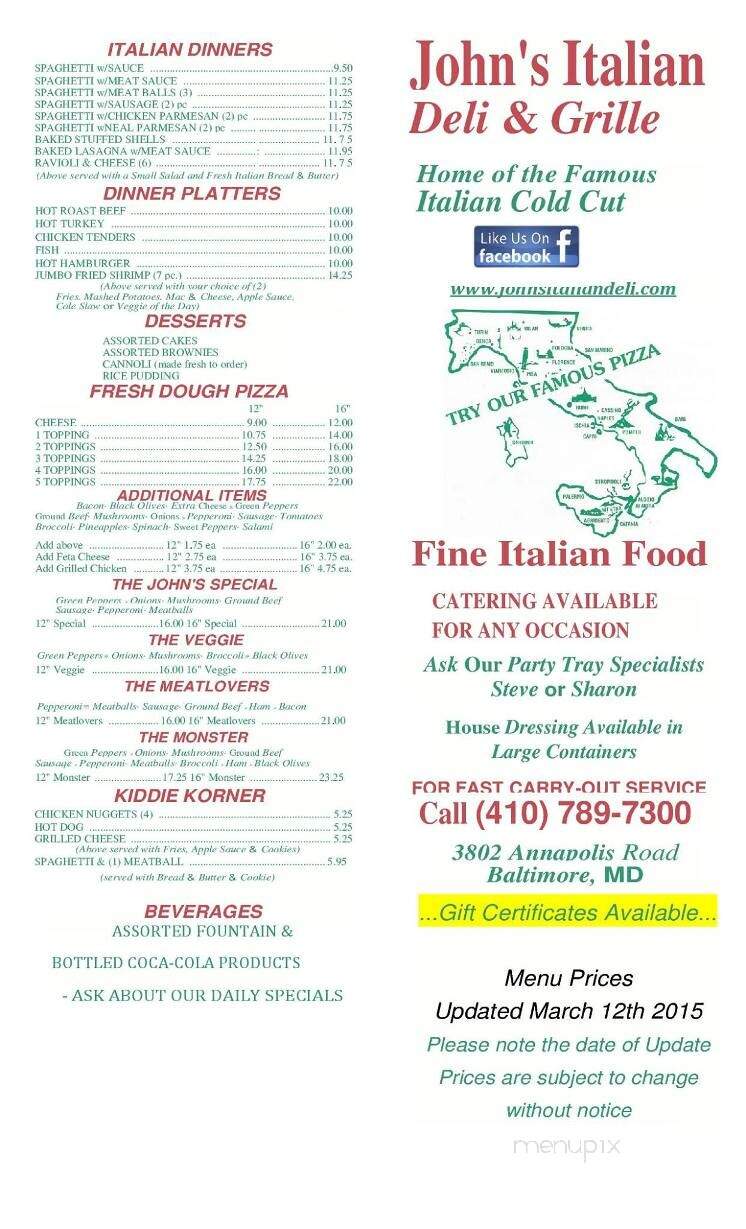 John's Italian Deli - Baltimore, MD menu_pic