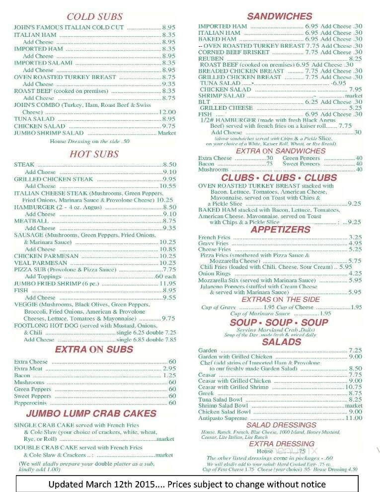 John's Italian Deli - Baltimore, MD menu_pic