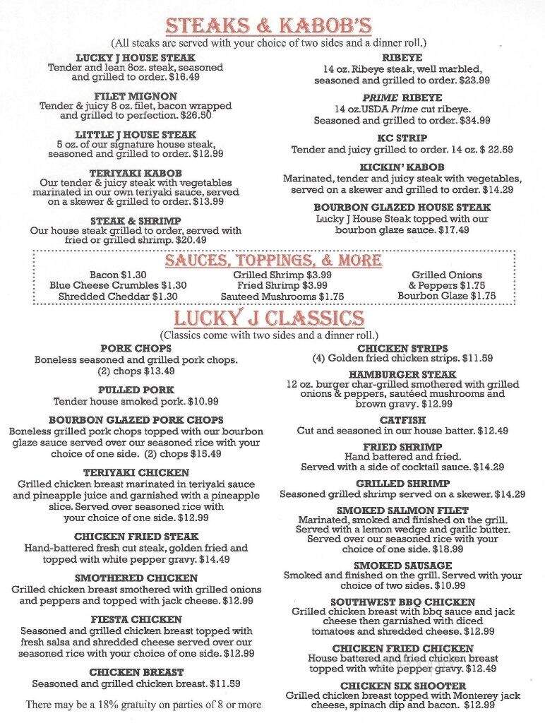 Lucky J Restaurant & Arena - Carthage, MO menu_pic
